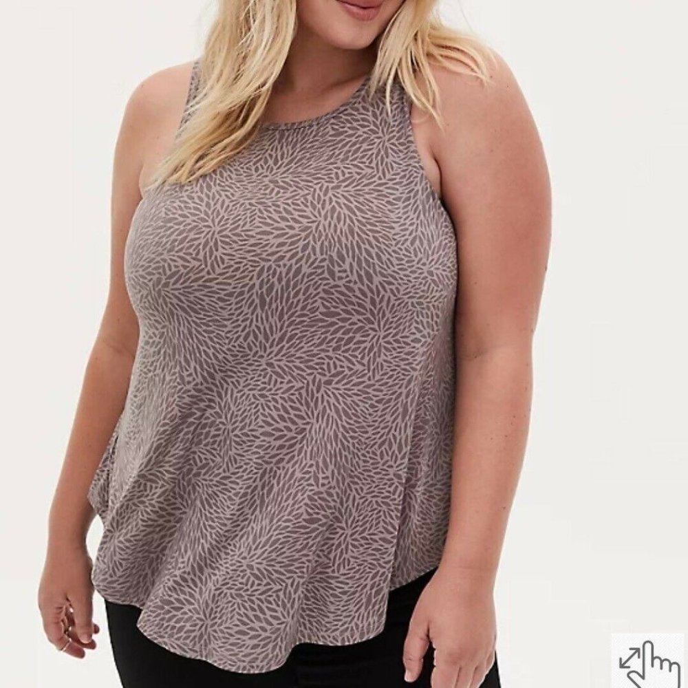 Torrid Pebble Grey Abstract Floral Studio Knit High Neck Tank Size 1 NWT 14/16